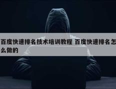 百度快速排名技术培训教程 百度快速排名怎么做的