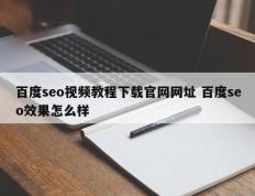 百度seo视频教程下载官网网址 百度seo效果怎么样