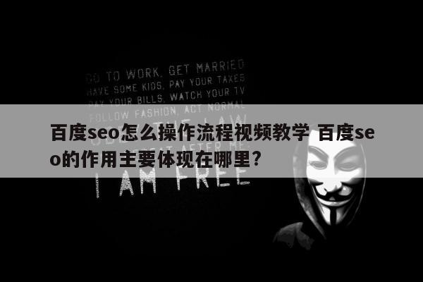 百度seo怎么操作流程视频教学 百度seo的作用主要体现在哪里?